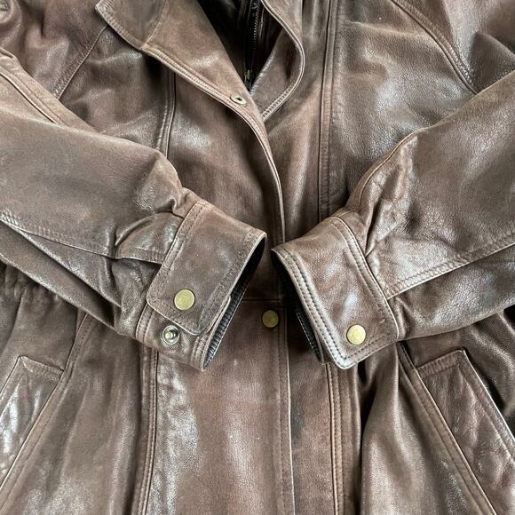 Vintage 80s Wilson’s 100% Leather Cinched Waist Mid Length Classic Jacket Size L - Picture 11 of 15